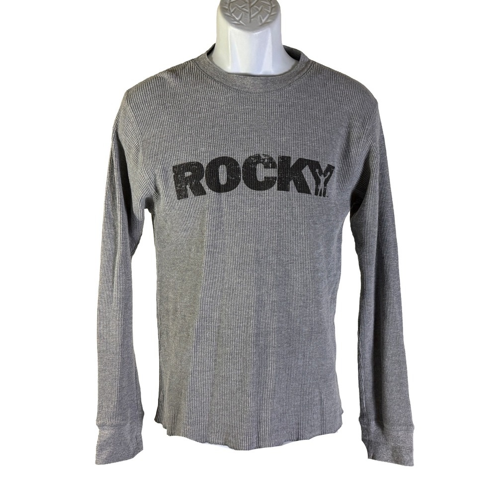 Rocky Thermal Shirt Large Gray Long‎ Sleeve Waffle Knit Graphic Tee